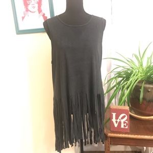 Lily White black fringe tank
